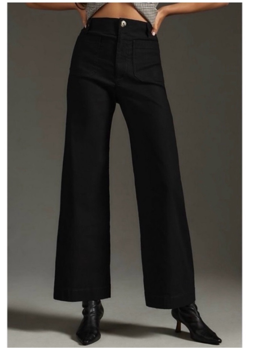 Anthropologie Maeve The Colette Pant Black Wide Leg Pockets High Rise Size 32